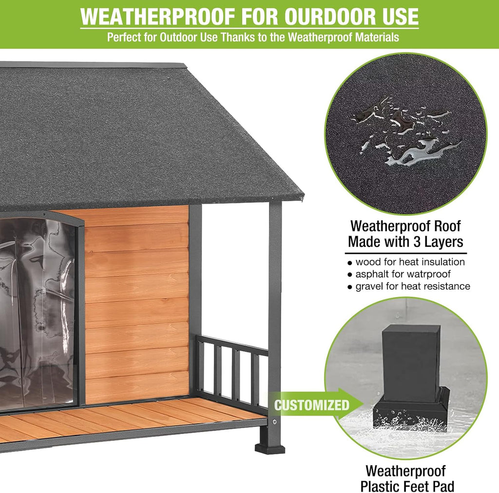 Large Dog House Outdoor Dog Kennel with All-Around Iron Frame Dog Cage Perfect for Small & Medium & Large Dogs, Roomy