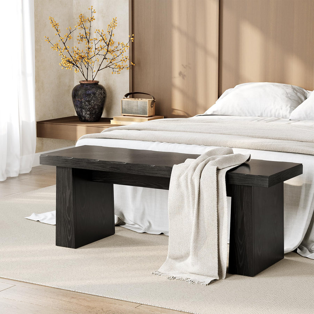 47-Inch Wooden Entryway Bench, Farmhouse Dining Bench with Sturdy Frame Hallway Kitchen, Easy Assembly (Black)