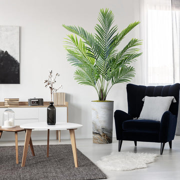 Artificial Tree in Modern Granite Effect Planter, Fake Areca Tropical Palm Silk Tree for Indoor and Outdoor Home