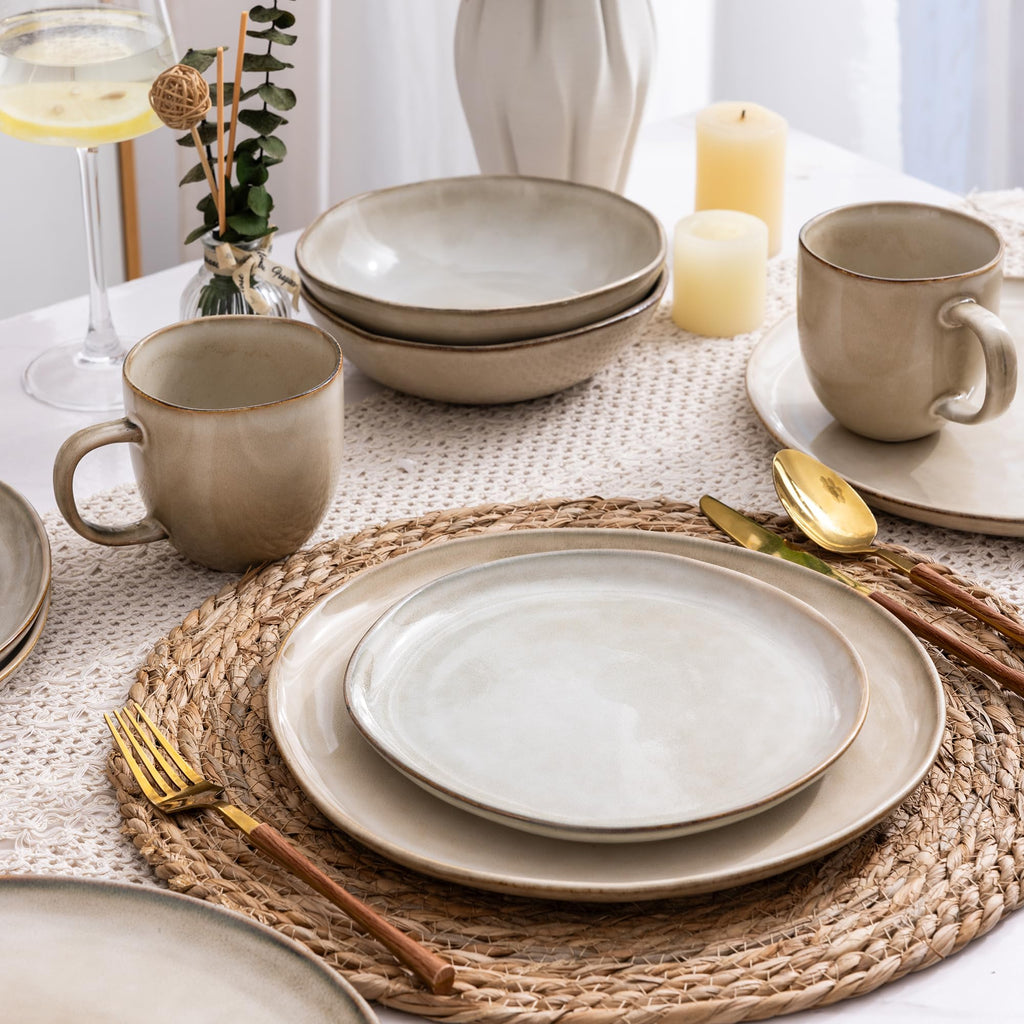 Ceramic Dinnerware Sets for 4, 12Pcs Plates and Bowls Sets Dishes
