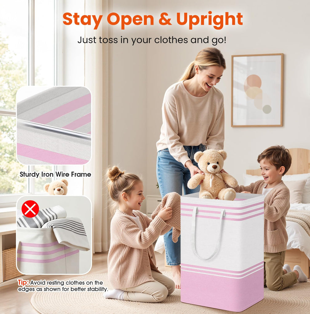 3-Pack Laundry Basket, Laundry Hamper, Pink-88L
