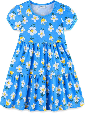 Girl's Dresses Cotton Ruffle Sleeve Tiered Swing A-Line Cute Midi Casual Sundress