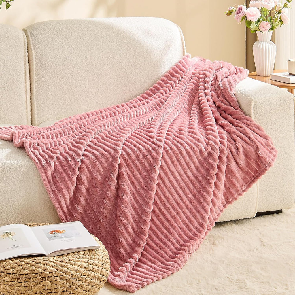 Fleece Throw Blanket, Fluffy, Plush Lightweight Pink Throw Blankets, 50x60 inches