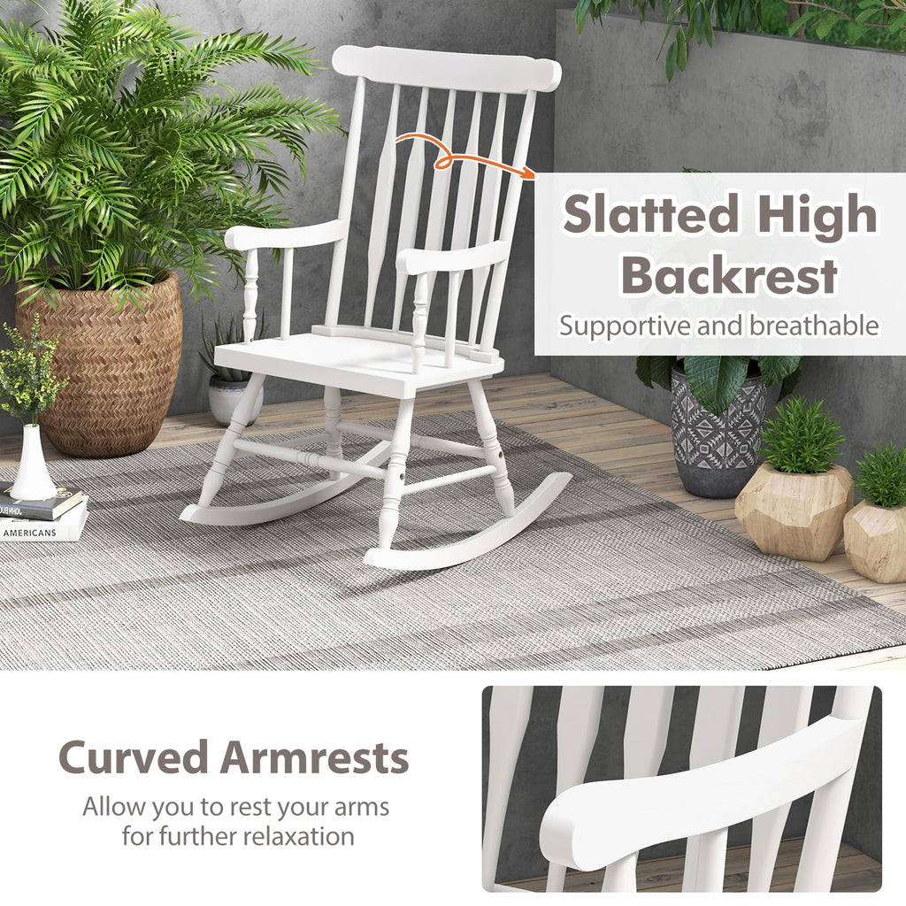 Patio Rocking Chair, Solid Rubber Wood Frame, White, 2 Pack