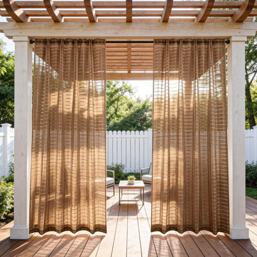 2 Panels Outdoor Sheer Curtains, Jacquard Check Curtains Waterproof, Indoor Outdoor Drapes for Gazebo Pergola