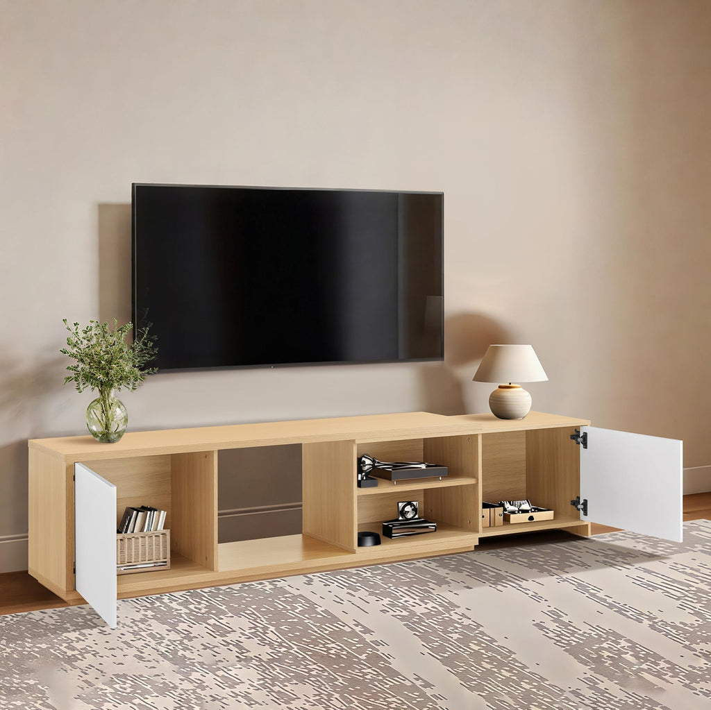 Extendable TV Stand for TVs up to 90", Modern Entertainment Center with Adjustable Shelf, Television Stand with 2