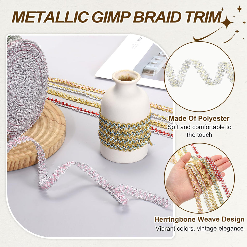 Metallic Gimp Braid Trim 1/2" Wide 9 Yards Braided Beige-Silver