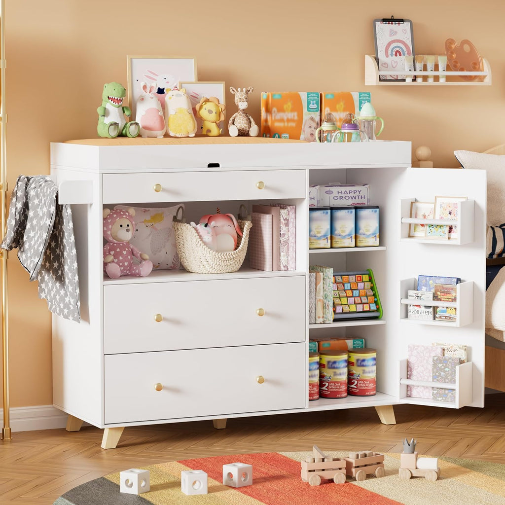 Baby Changing Table, Modern Diaper Changing Station, Changing Table with 2 Drawers & Shelves White