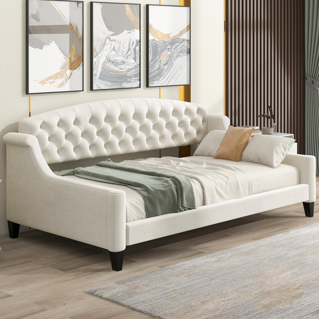 Twin Size Modern Luxury Tufted Button Daybed, Upholstered Twin Daybed Frame, Sofa Bed, Twin, Beige