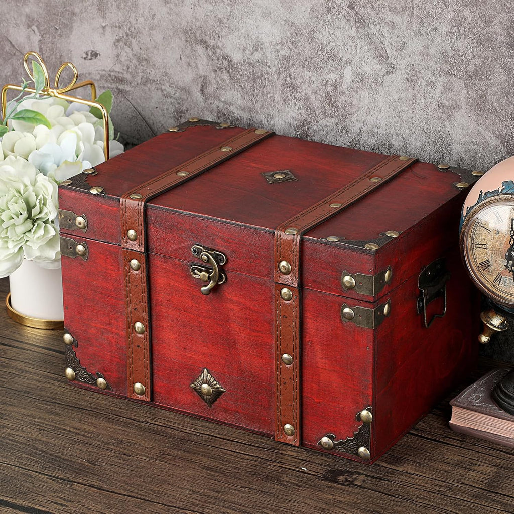 Vintage Treasure Chest, Pirate Keepsakes Box for Gifts, Wooden Storage Box Decorative for Jewelry Pearl Trinkets