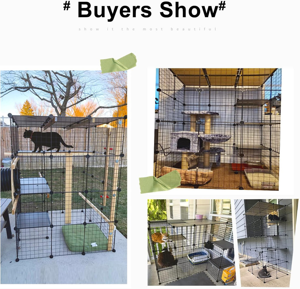 55 Inch Catio Outdoor Cat Enclosure with Super Large Enter Door, Balcony Cat Playpen with Platforms, DIY Outside Cat