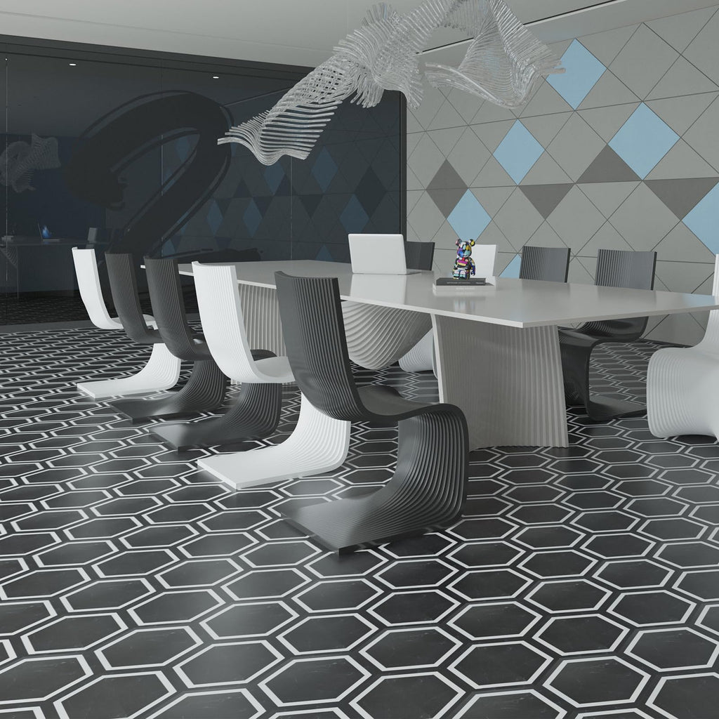 30-Pack Hexagon Peel and Stick Vinyl Floor Tiles, Black Marble