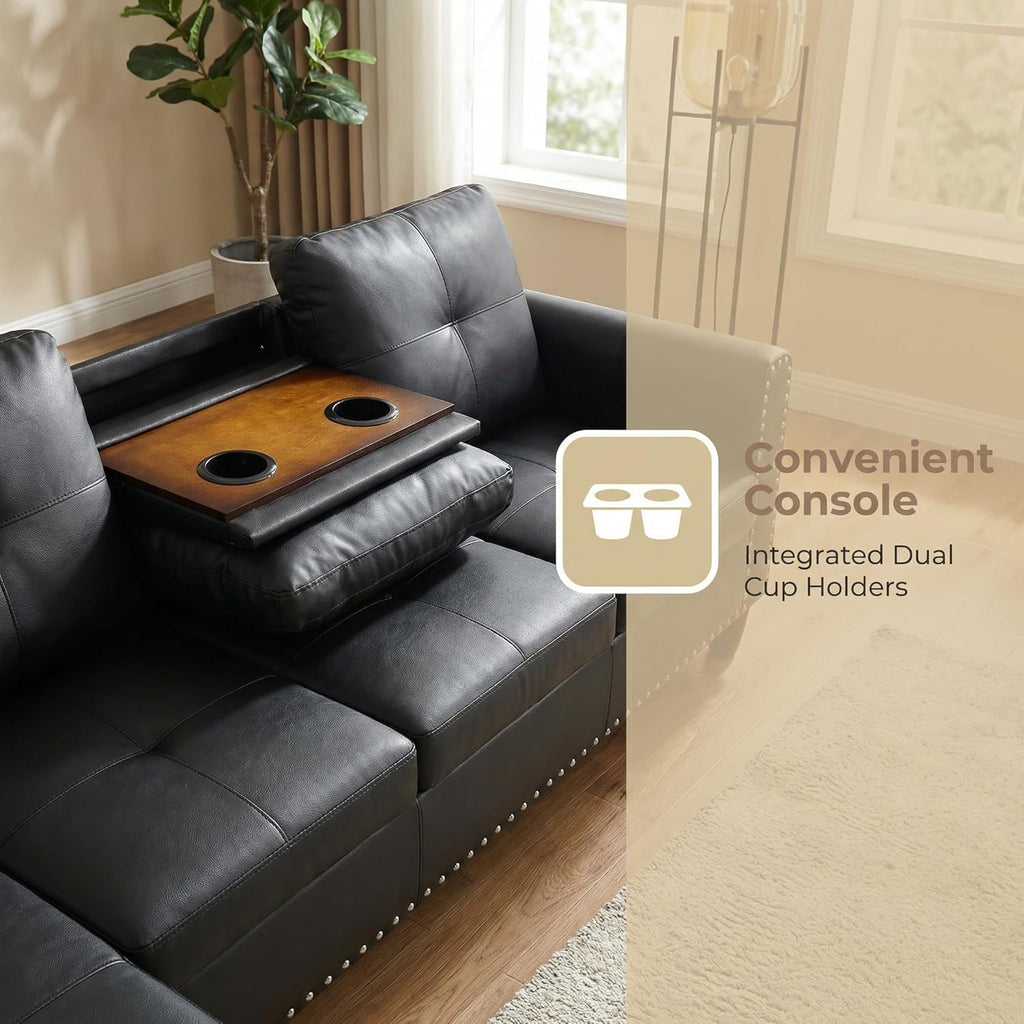 Leather 3-Piece L-Shaped Couches for Living Room, Sectional Sofa with Storage Ottoman & Movable Chaise