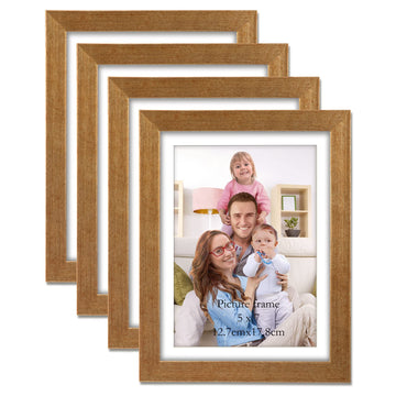 5x7 Picture Frame Set of 4 Antique Gold, 6x8 Matted to 5 x 7 Photo with Mat or 6 x 8 Without Mat for Wall or Tabletop