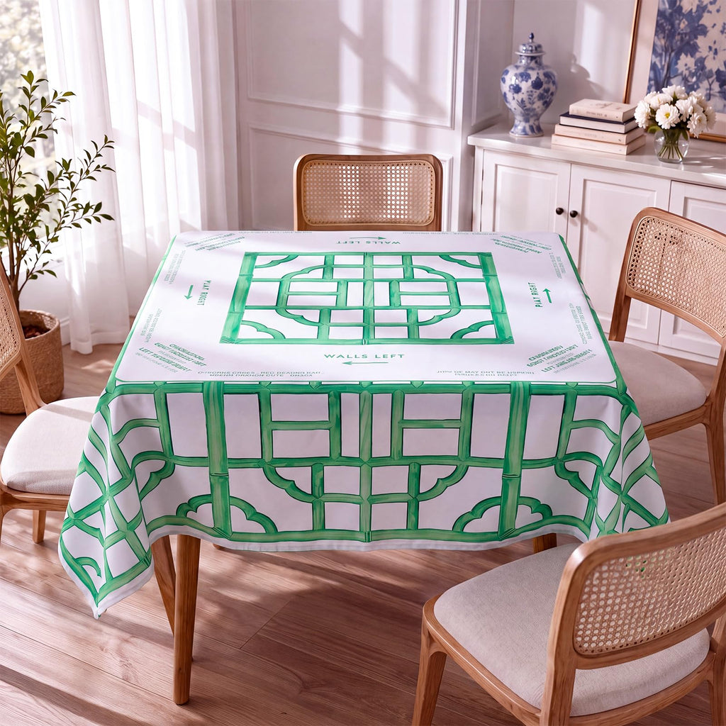 Green Chinoiserie Mahjong Tablecloth, 55 x 55 Inch
