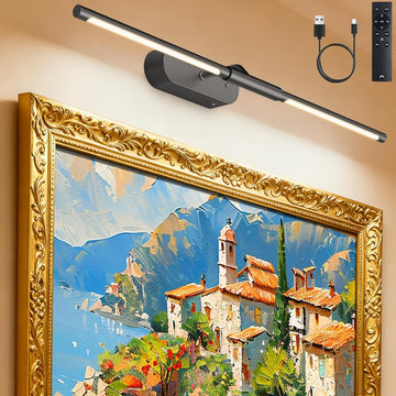 24" Wireless Picture Light for Wall, Rechargeable Art Light with Remote, 8000mAh Battery Operated, 3 Color Modes &