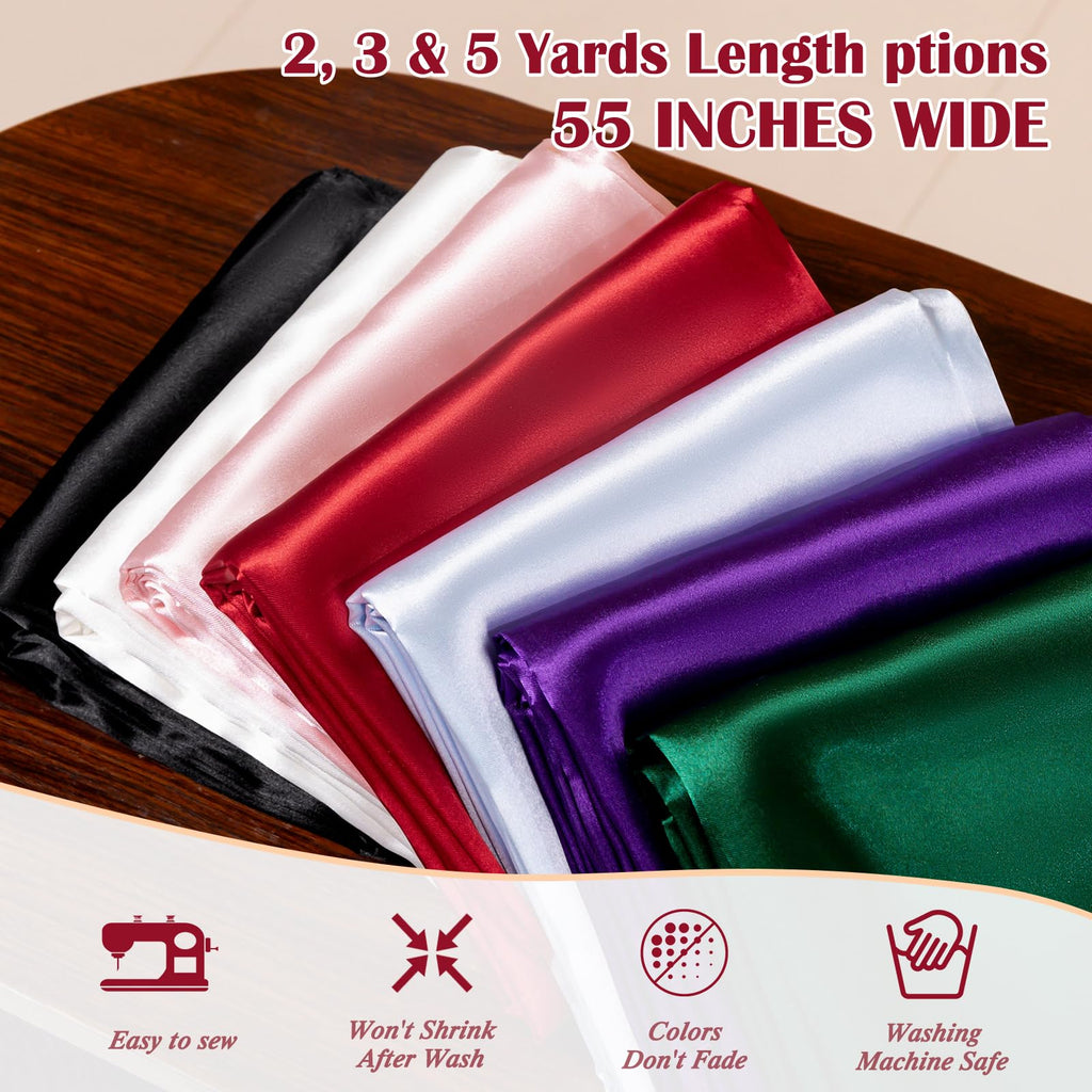 White Satin Fabric, 3 Yards 55" Wide