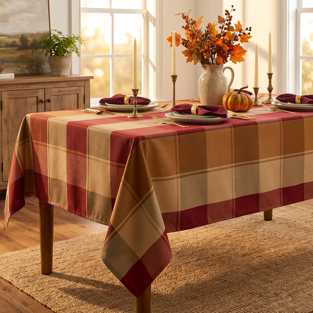 Rectangle Plaid Tablecloth for Thanksgiving, 60x84 inches