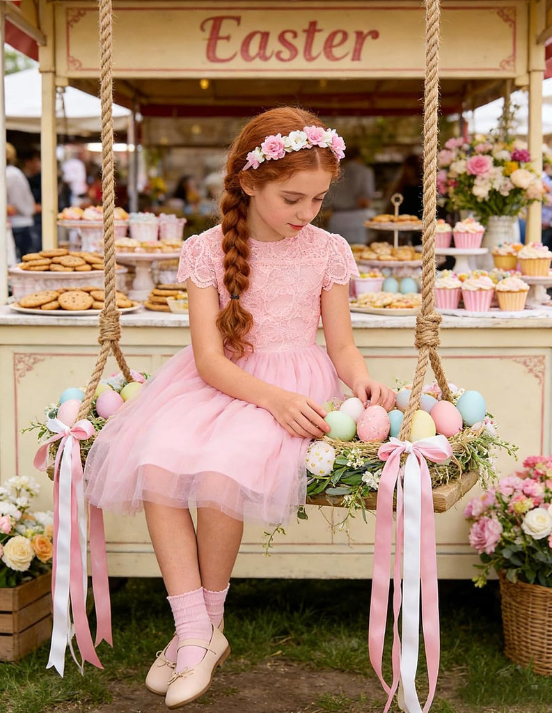 Flower Girl Dress Big Bow Kids Lace Tulle Princess Wedding Gown