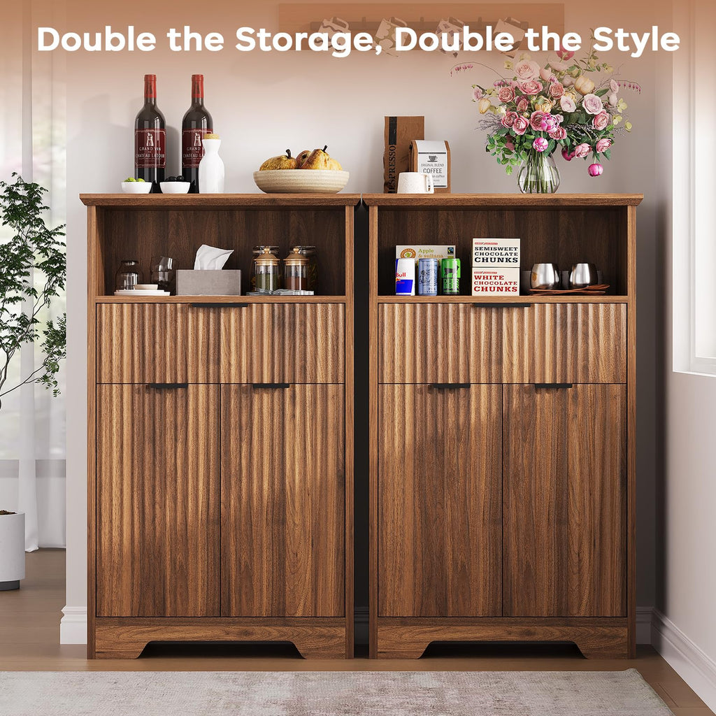 Fluted Buffet Cabinet with Storage, Modern Coffee Bar Cabinet