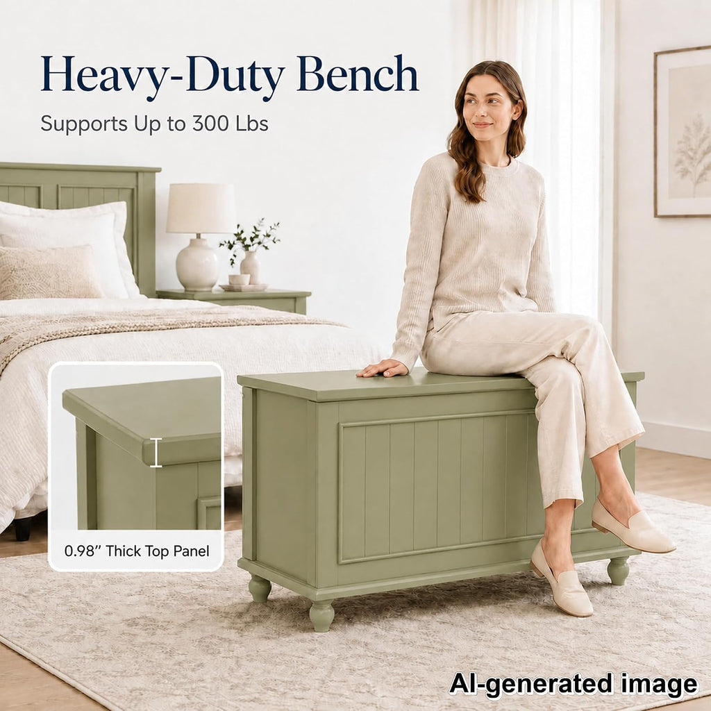 Vintage End of Bed Storage Bench, 39.4'' Wooden Chest with Flip Top, Green | Toy Storage Chest, Bedroom Trunk, 37.6