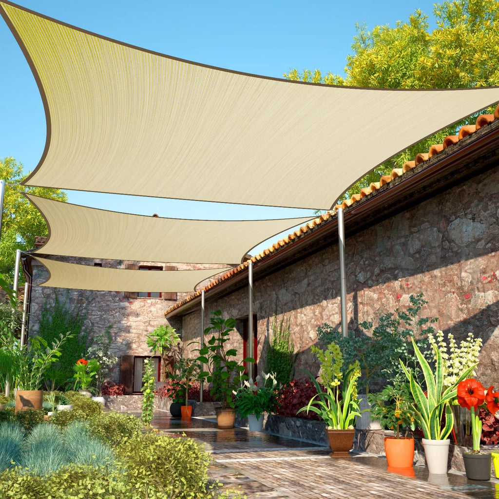 12' x 20' Beige Sun Shade Sail UPF50 Rectangle Canopy Fabric Cloth Screen smTAPR1220, Water and Air Permeable & UV