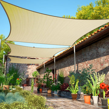 12' x 20' Beige Sun Shade Sail UPF50 Rectangle Canopy Fabric Cloth Screen smTAPR1220, Water and Air Permeable & UV