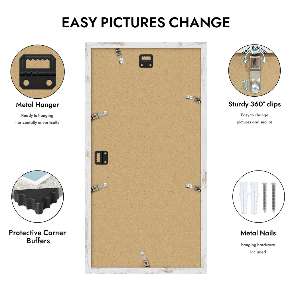 8x16 Picture Frame, Collage Three 5x7 with Mat, Real Glass, 1 Pack