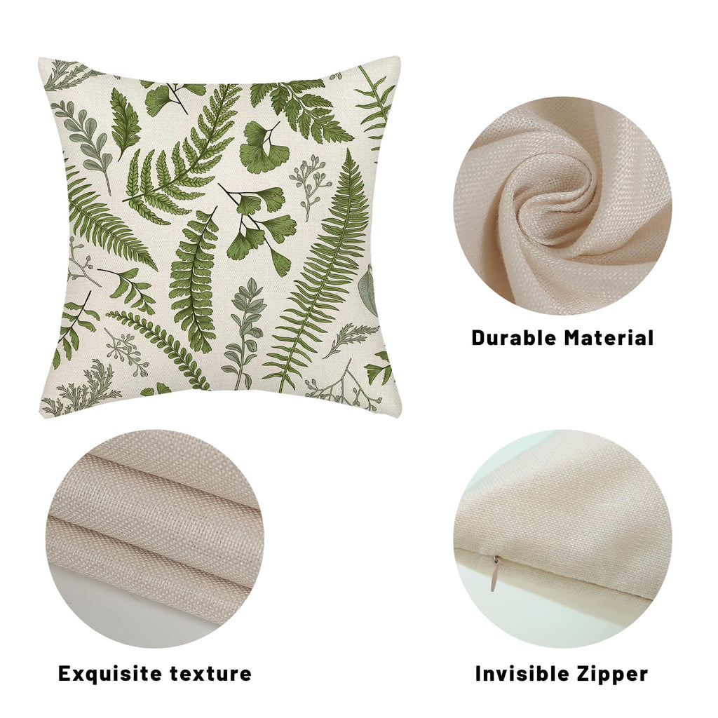 Sage Green Spring Pillow Covers 20x20 Inch 2 Pcs Vintage Leaf Plant Decor Throw Pillows Tropical Botanical Leaves