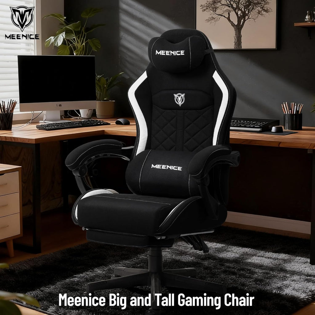 Big and Tall Gaming Chair Fabric with Footrest, Massage Lumbar for Adults | Ergonomic High Back Gamer Chair with
