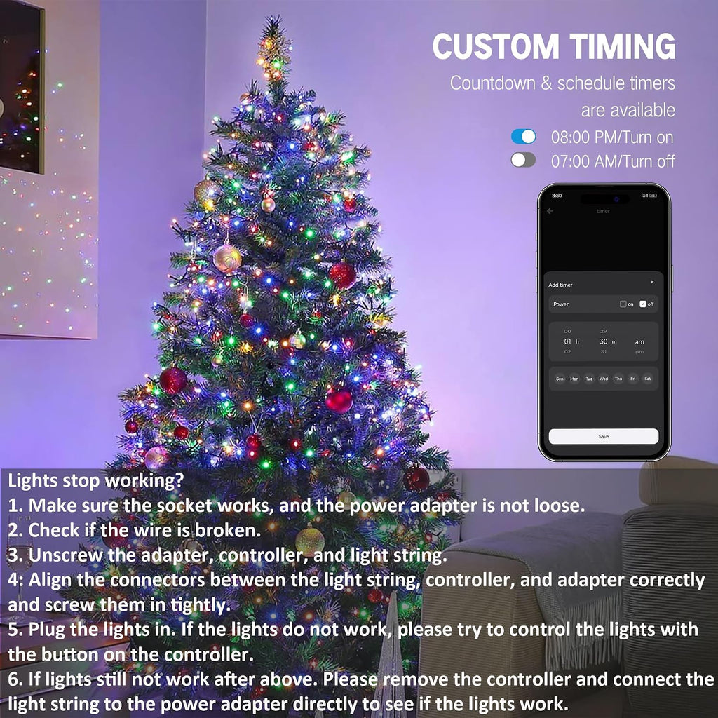 White & Multicolor Color Changing Christmas Lights, 180ft 500 LED