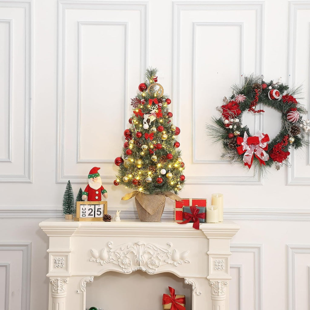 3FT Mini Christmas Tree, Prelit 78 LED Warm White, Tabletop Flocked, Green