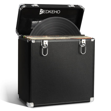 Vinyl Record Storage Box with Lock, Holds 35+ LP Albums