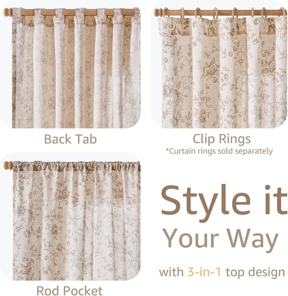 Amlie Linen Floral Curtains 84 inch Length Curtains for Living Room Bedroom Farmhouse Country Decor Drapes Light