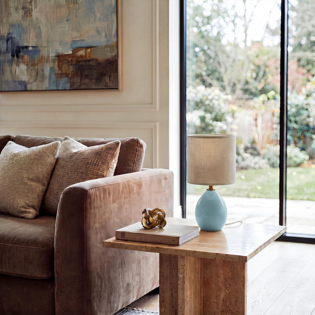 17.7" Ceramic Table Lamps Set of 2 Bedroom, Blue