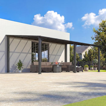 20x12FT Gazebo Lean to Gazebo Sloped Roof, Wall Mounted Heavy Duty Awnings, Galvanized Steel Frame&Hardtop Pergola