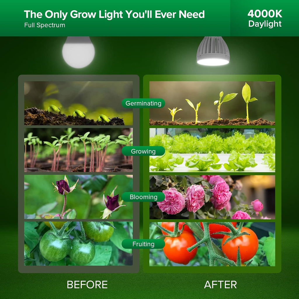 32W Grow Light Bulbs for Indoor Plants, 350W Equivalent Full Spectrum+4PACK 10W Grow Light LED Grow Light Bulb