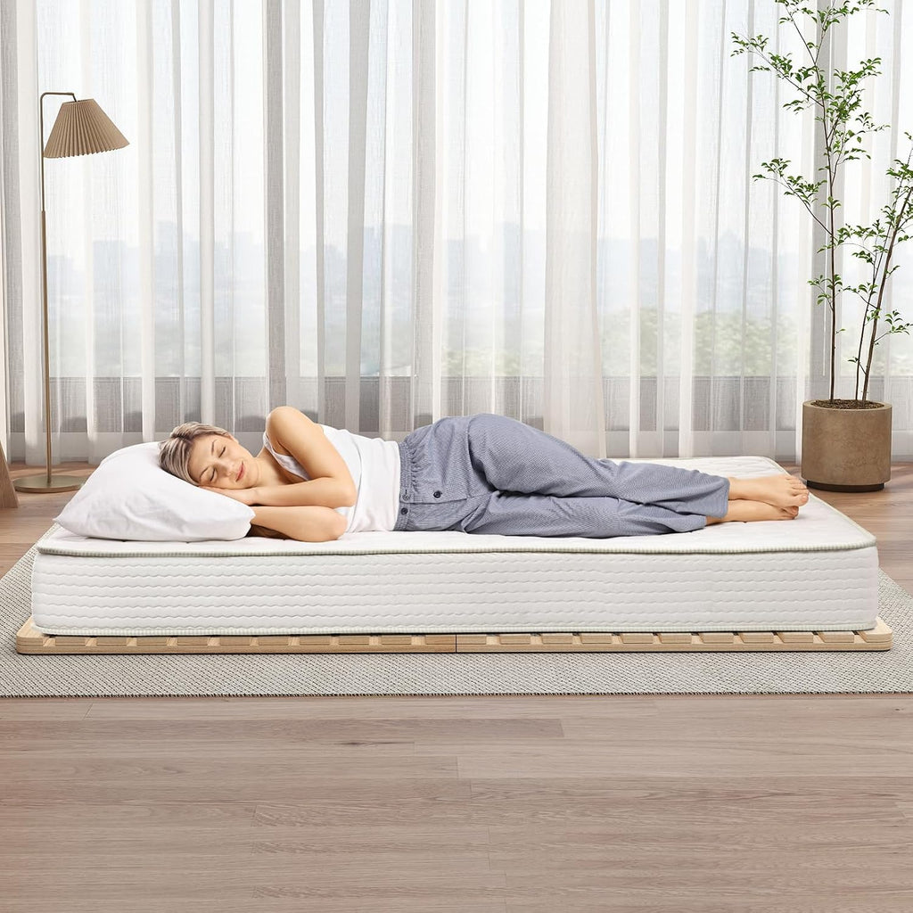 Foldable Floor Bed Frame, Wood Slat Base for Futon Mattress