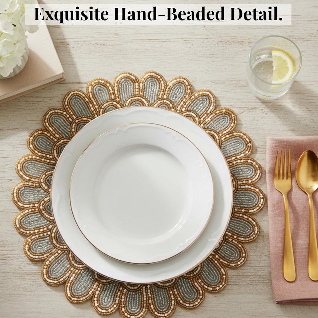 Beaded Placemats 13 Inch Ivory Gold Round Table Chargers