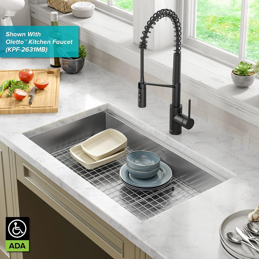 Kore ADA Workstation 32-inch Undermount 16 Gauge Stainless Steel Kitchen Sink, Single Bowl Kitchen Sink with