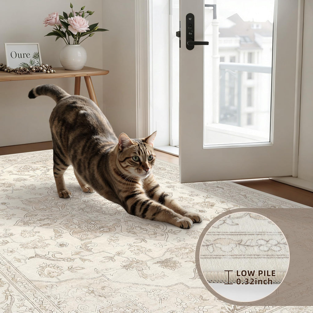 2x14 Hallway Washable Runner Rug: Kitchen Carpet Beige White