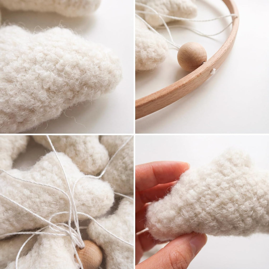 Cloud Crib Mobile Baby Mobile for Crib Neutral Boho Moon and Clouds Mobile Neutral Nursery Décor Boucle Mobile