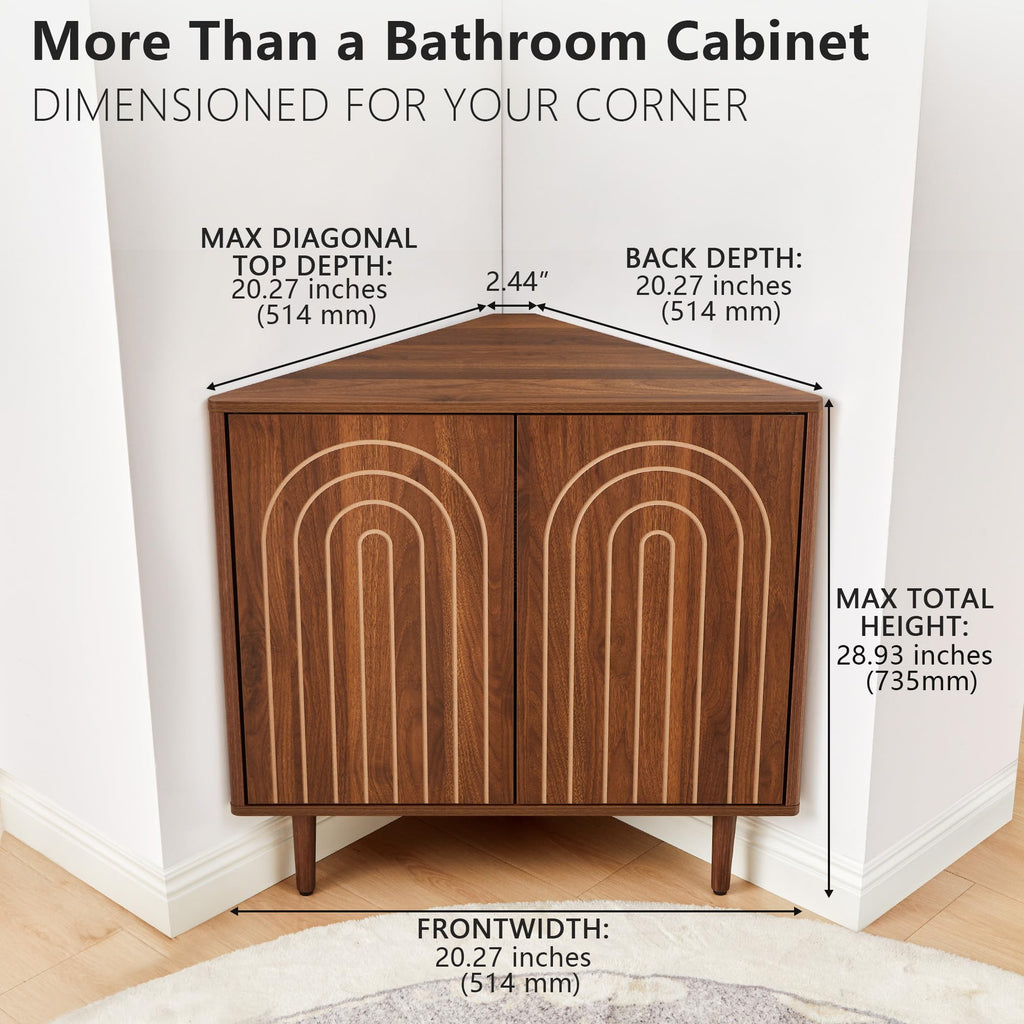 31" Corner Storage Cabinet, Arched Fluted Corner Sideboard with Doors