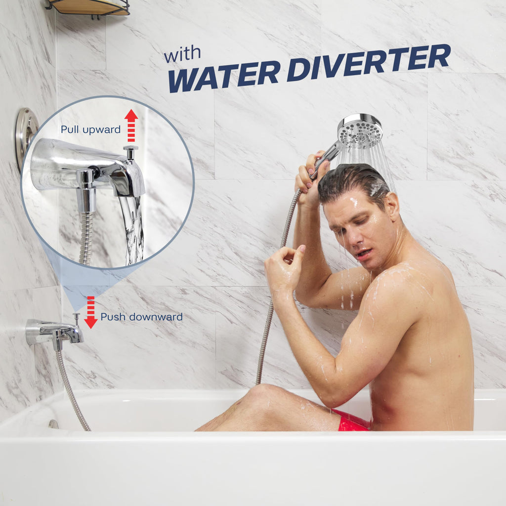 All Metal Tub Faucet with Sprayer, 10-Setting Handheld Shower, Chrome