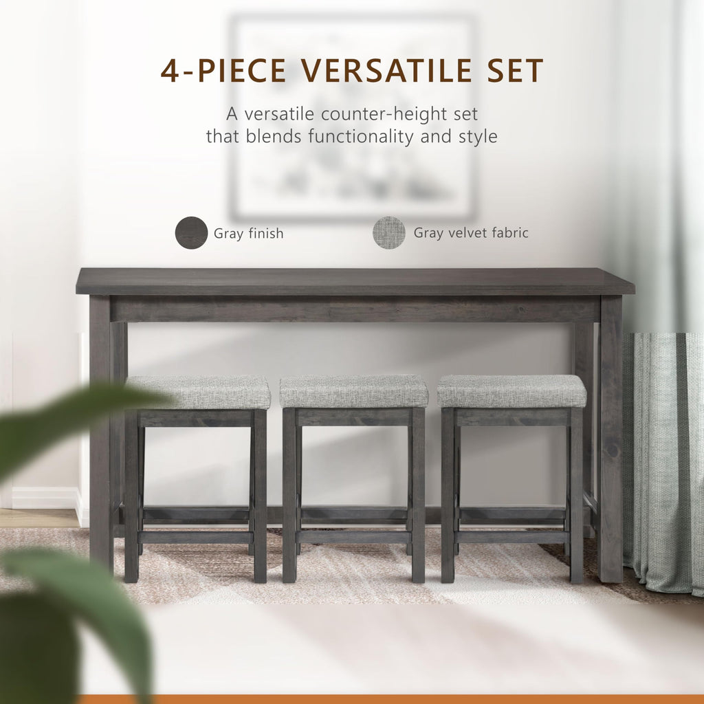 4-Piece Counter Height Table & Stool Set with USB Ports, Gray