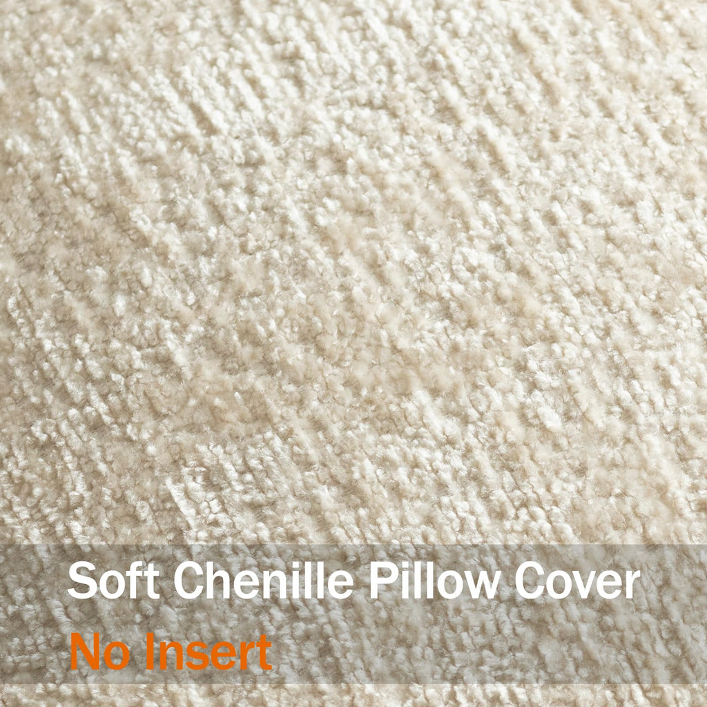 Pack of 2 Beige Decorative Throw Pillow Covers 24x24 Cozy Soft Chenille Accent Vintage Square Couch Pillow Covers