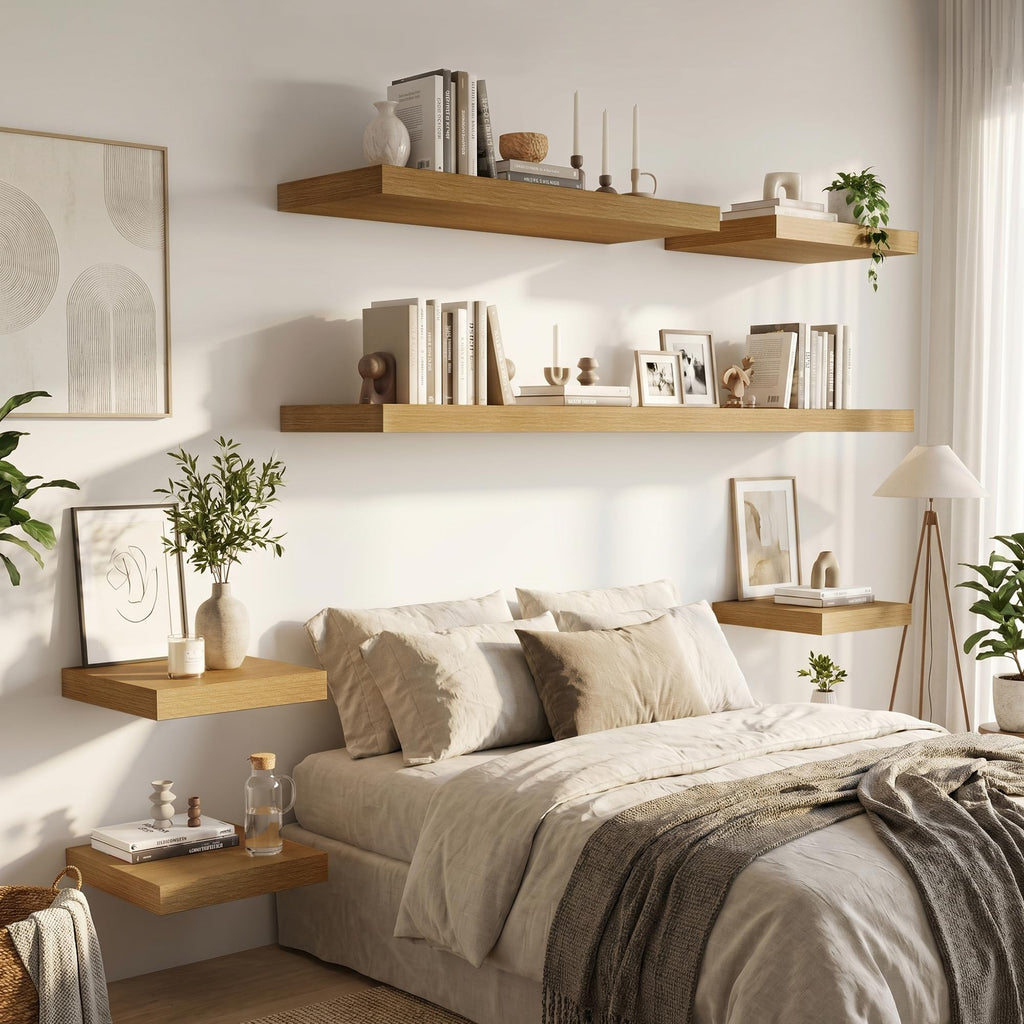Deep Floating Shelves 48x12" Set of 2, Oak