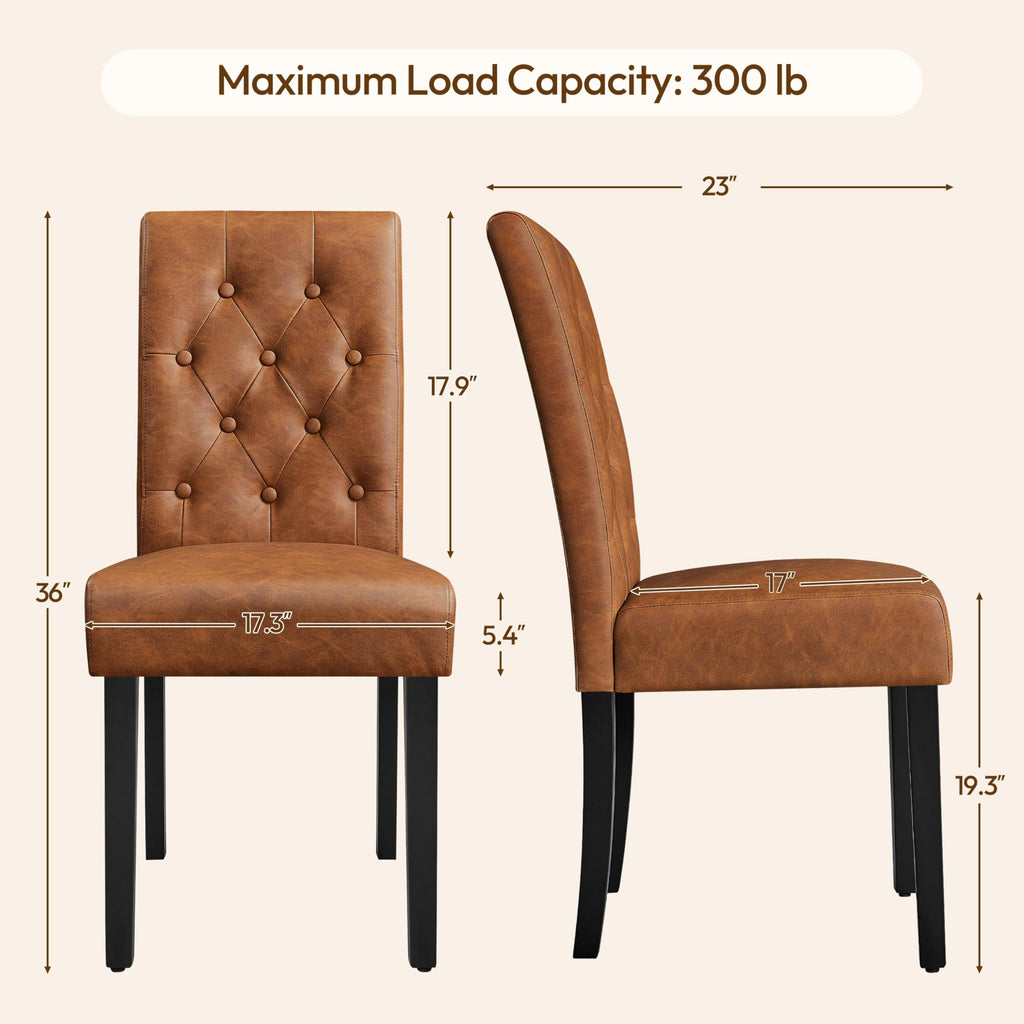 Set of 4 Button Tufted Kitchen Chairs Retro Brown