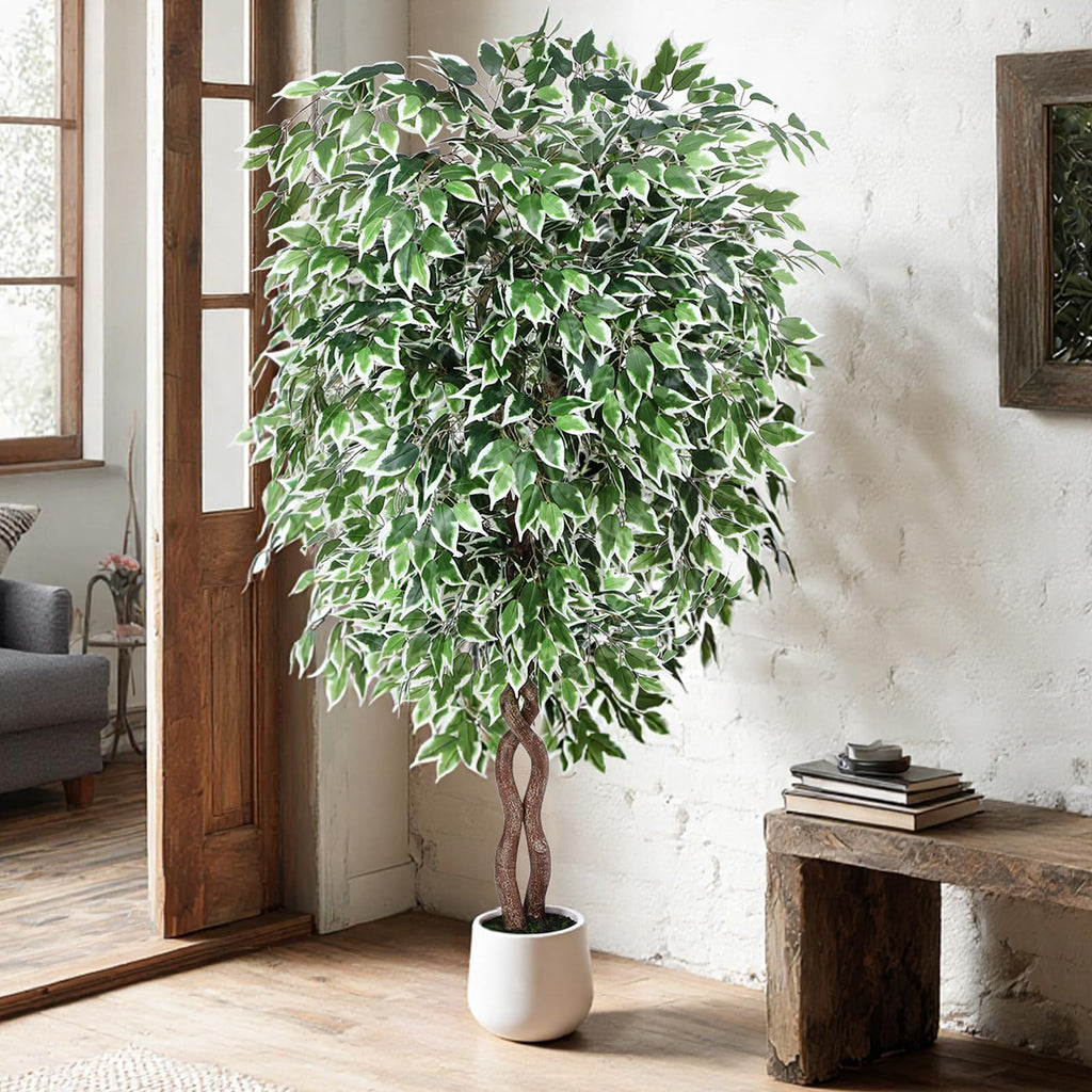 6ft Artificial Ficus Tree, Tall Fake Trees Indoor with Planter