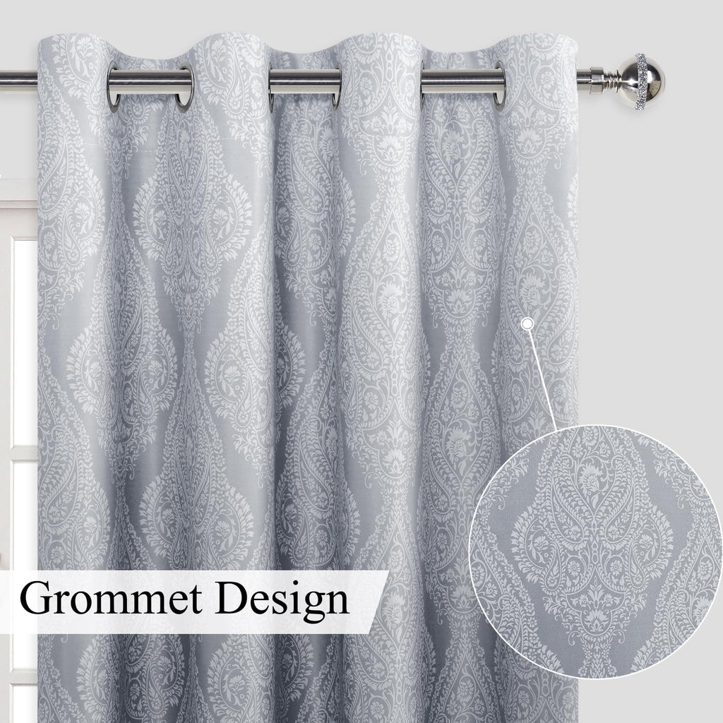 Ombre Blackout Curtains - Damask Patterned Thermal Insulated Energy Saving Grommet Curtains, Gradient Window Curtain